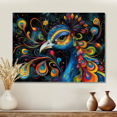 Impressionnant portrait de paon sur fond noir I - paon, art mural