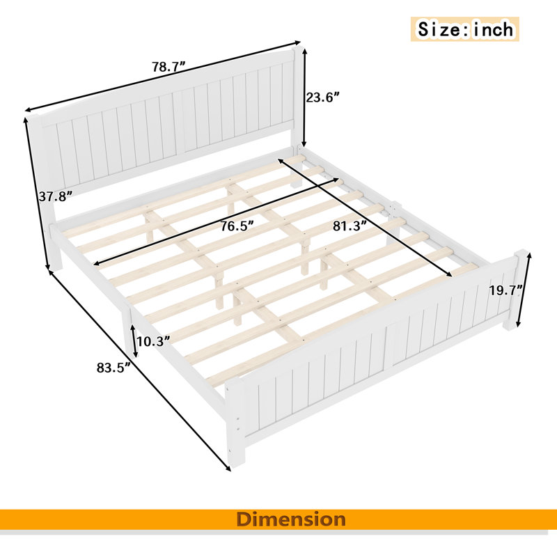Platform Bed, Solid Wood Platform Bed With Support Slats And Strong Structure, No Box Spring Needed, White, King
