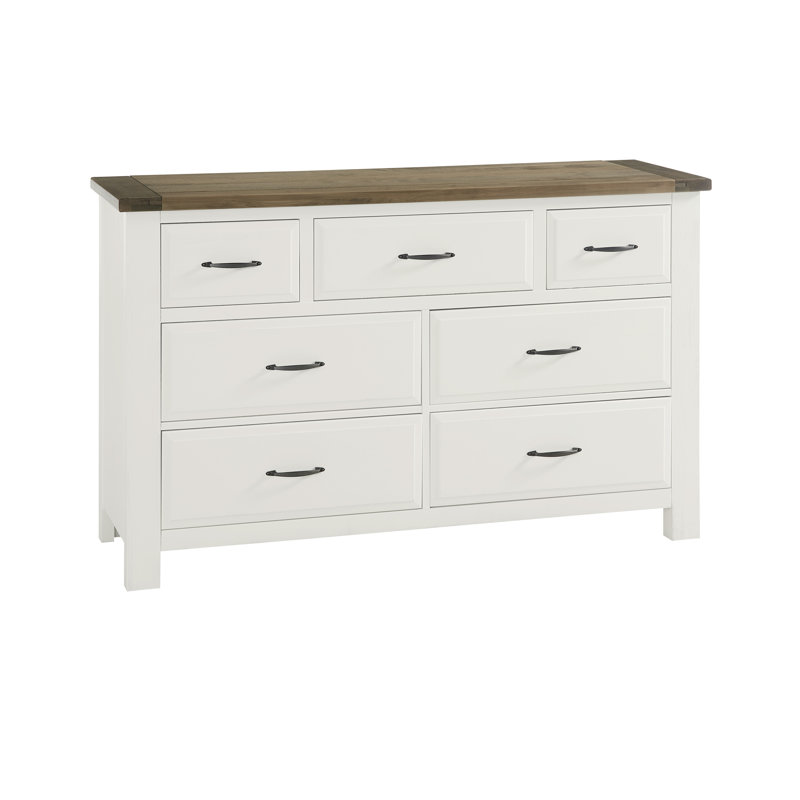 Commode triple en bois massif à 7 tiroirs l 62 po