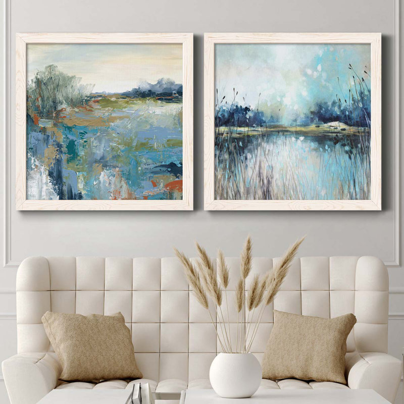 Energetic Earth - ensemble de 2 peintures sur toile encadrées, H 35,5 po x l 71 po x P 1,5 po, Cadre blanc