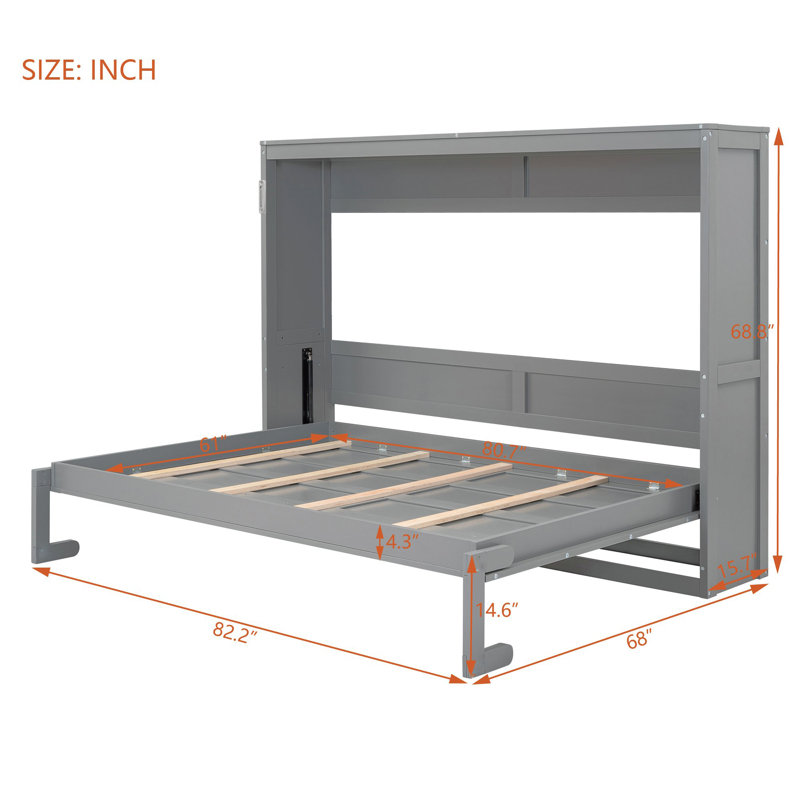 Grand lit escamotable mural en bois pour chambre à coucher, gris , Grand, Gris