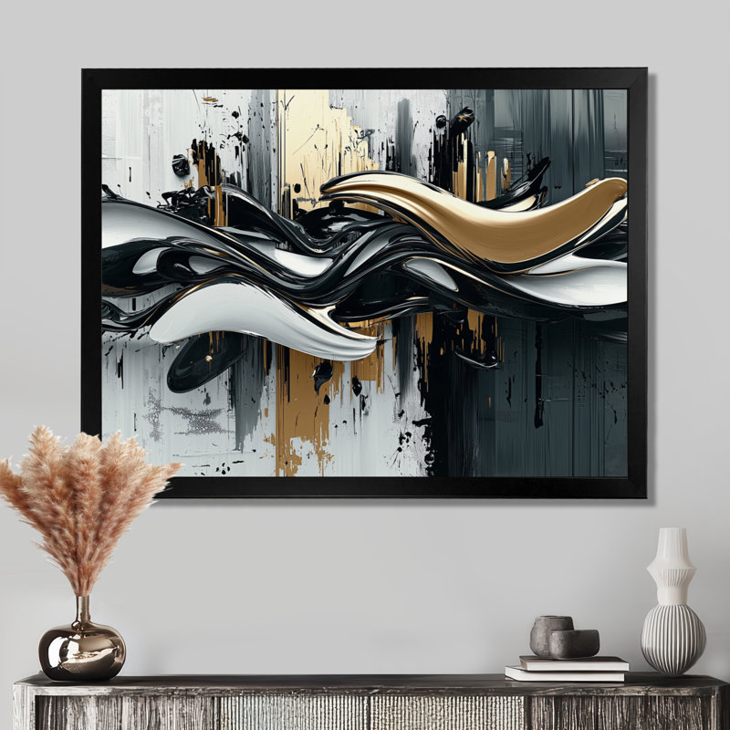 Widger Goldern «Black Shifting Ink Waters I» - art mural transitionnel, H 30 po x l 40 po, Noir, noir, noir, noir