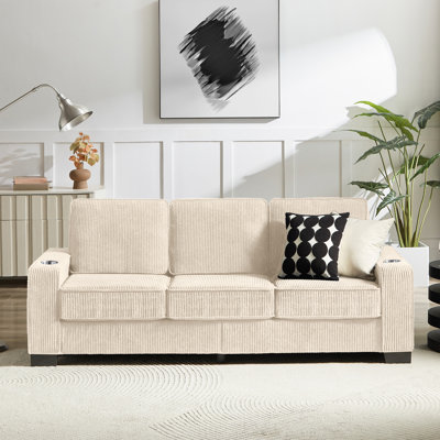 83.86 Corduroy Fabric Sofa, Modern Compressed Couch, 3-Seater, Ideal For Living Room, Bedroom, And Office, Beige