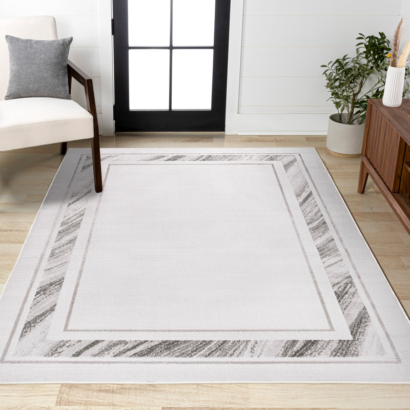 Tapis argenté / blanc Maythel, Rectangle 5 pi 3 po x 7 pi 7 po