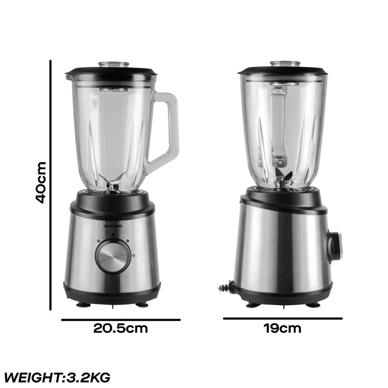 Daewoo 2-Piece 800W Stainless Steel Smoothie Maker Glass Jug Blender For Soup Sauce Juice Paste With Coffee Grinder