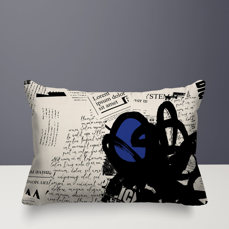Oreiller rectangulaire réversible intérieur / extérieur Cena, H 14 po x l 20 po, Bleu marine / noir / blanc cassé