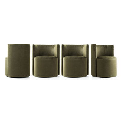 Velvet Upholstered Rolling Dining Chairs with Wheels