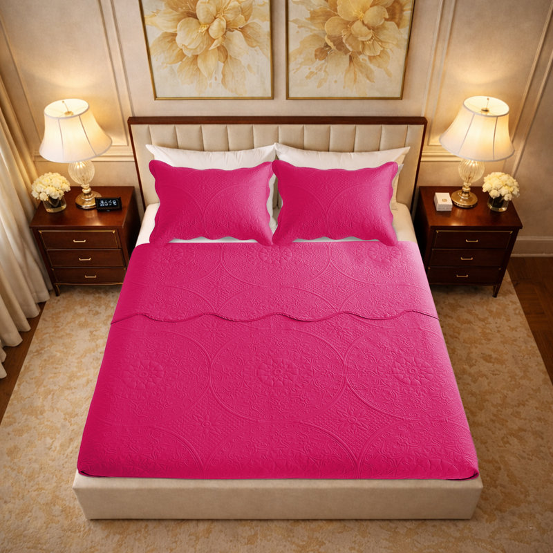 Floral Embossed Microfiber Quilt Set Pre-Washed  Soft Bedspread, Twin Bedspread + 1 Standard Pillowcase, Pink