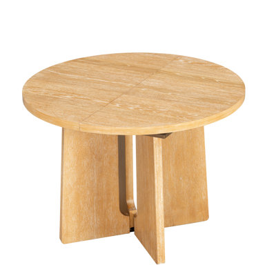 Extendable Round Dining Table With Solid Wood Construction And Floor-Protecting Pads