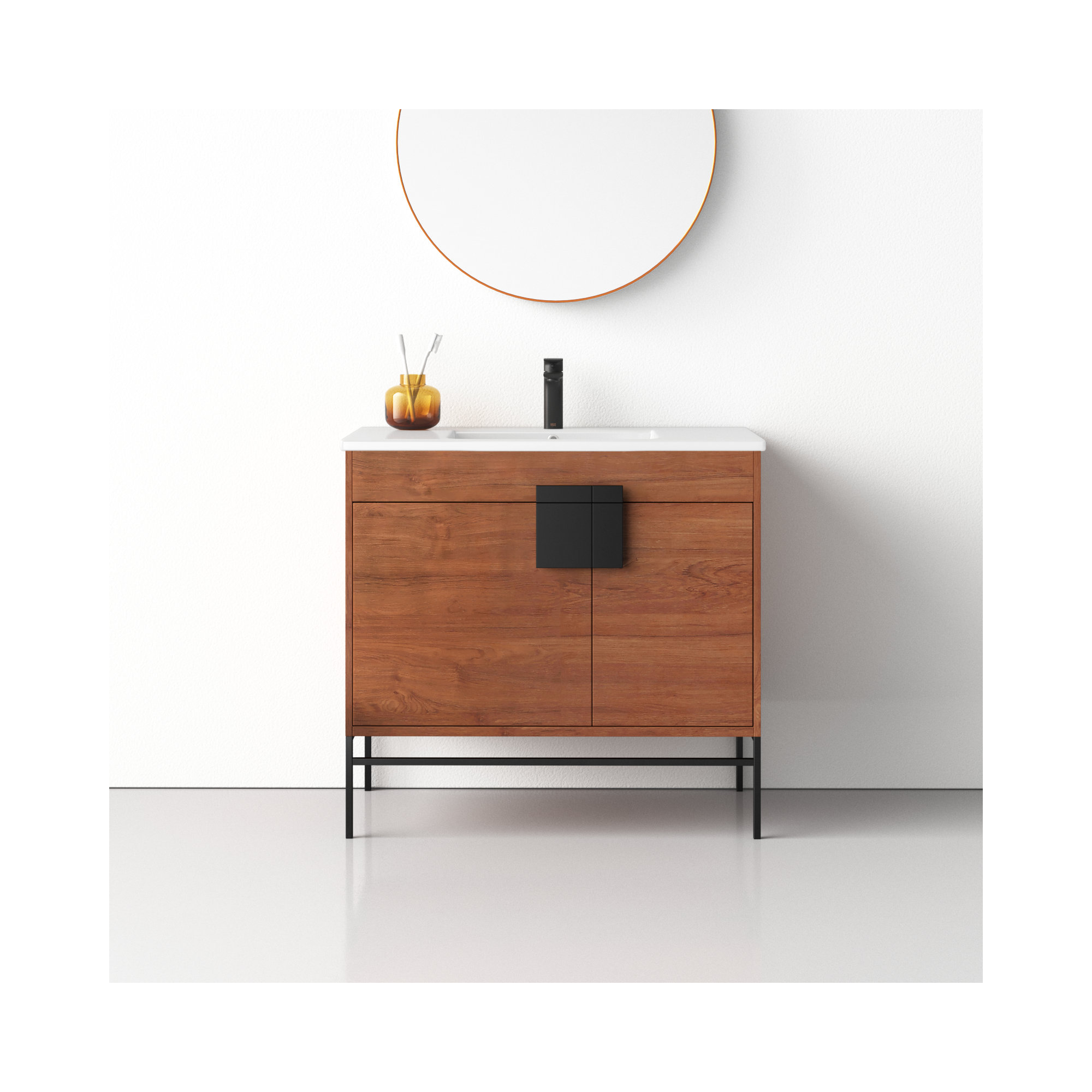 Maisie 36'' Single Bathroom Vanity, Walnut, Black Matte