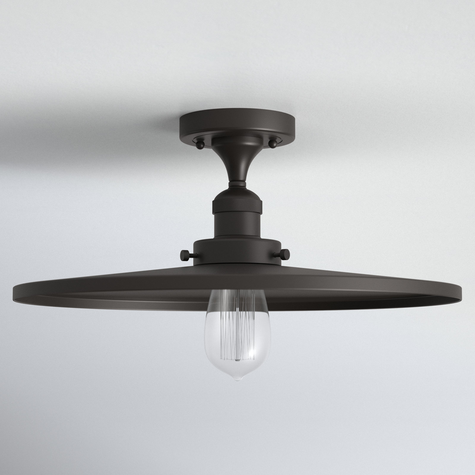 Rouvin Single Light Flush Mount, Matte Black, Matte Black, 6" H x 16" W x 16" D