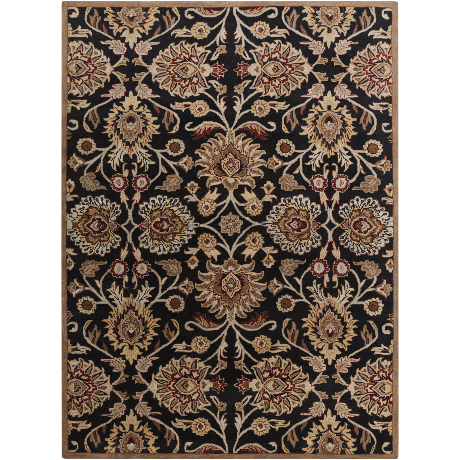 Arden Floral Hand-Tufted Wool Black/Camel Area Rug, Rectangle 5' x 8'