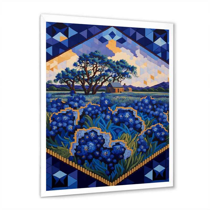 «Field of Blossoming Bluebonnets I» - Impression, Cadre simple blanc, H 20 po x l 12 po x P 1 po