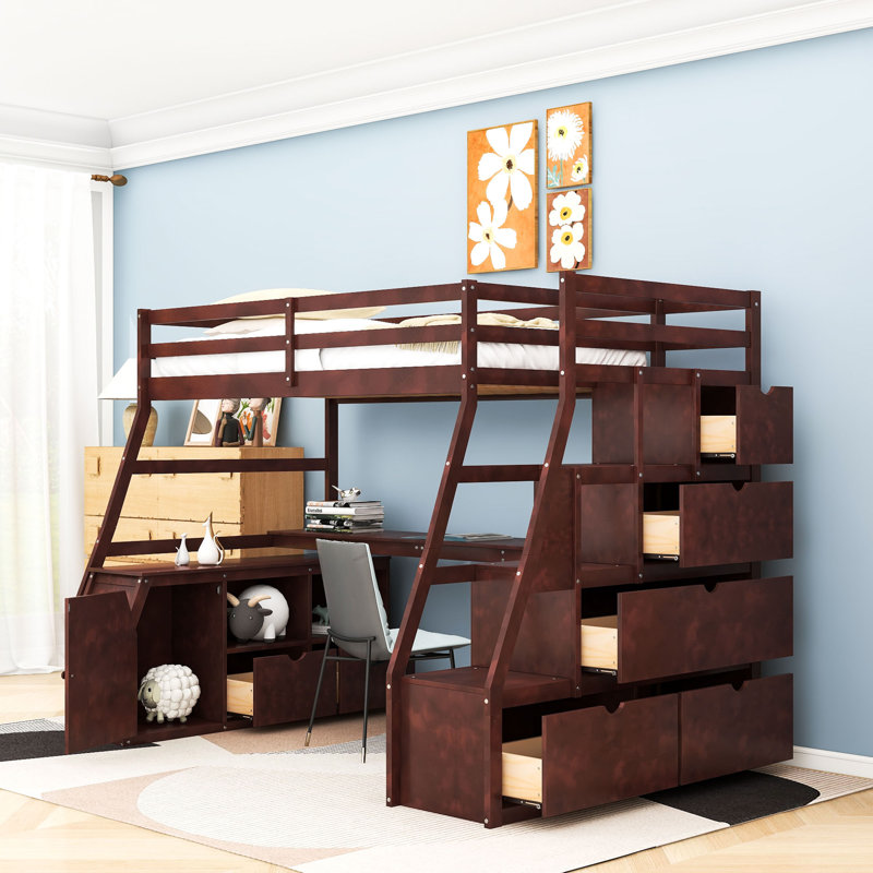 Ginnette 7 Drawer Loft Bed with Built-in-Desk by Harriet Bee, Espresso, Twin