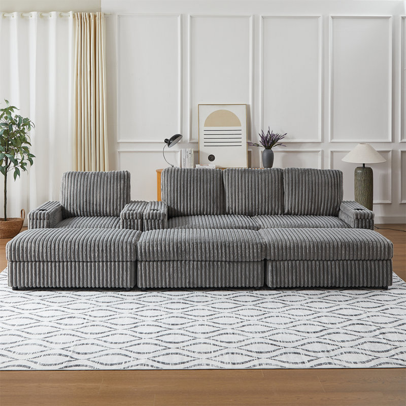 Corduroy Single Recline With 3-Seater Sofa, Grey