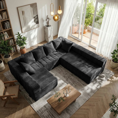 Modern Luxury Black Corduroy Cloud Modular Sectional Sofa