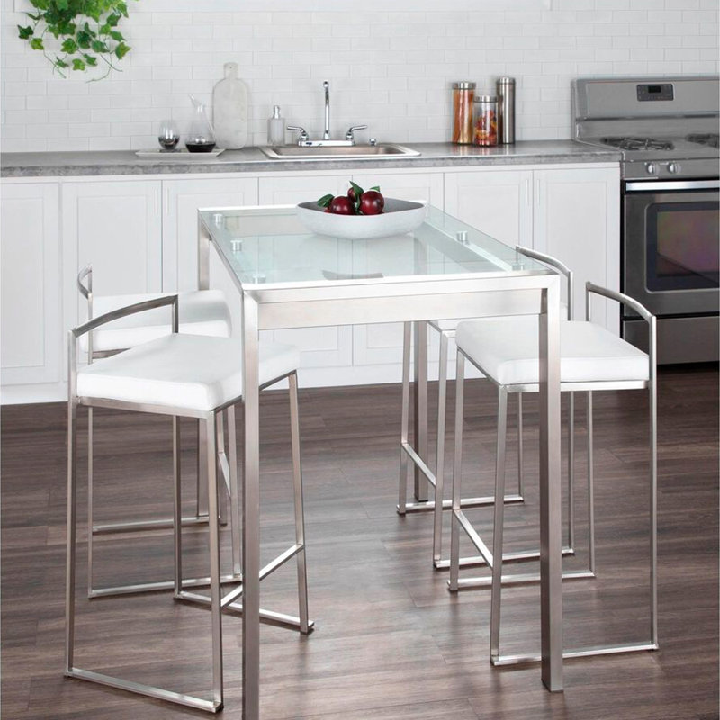 Tabouret Dayan blanc avec base chromée, Chrome, White
