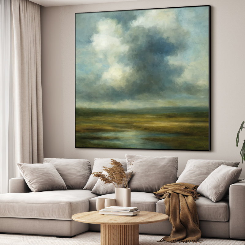 Très grande reproduction d'art sur toile - Nuage ciel, paysage naturel rétro, œuvre d'art pour le salon ou la chambre à coucher - «Assemblage requis (cadre non fini)»