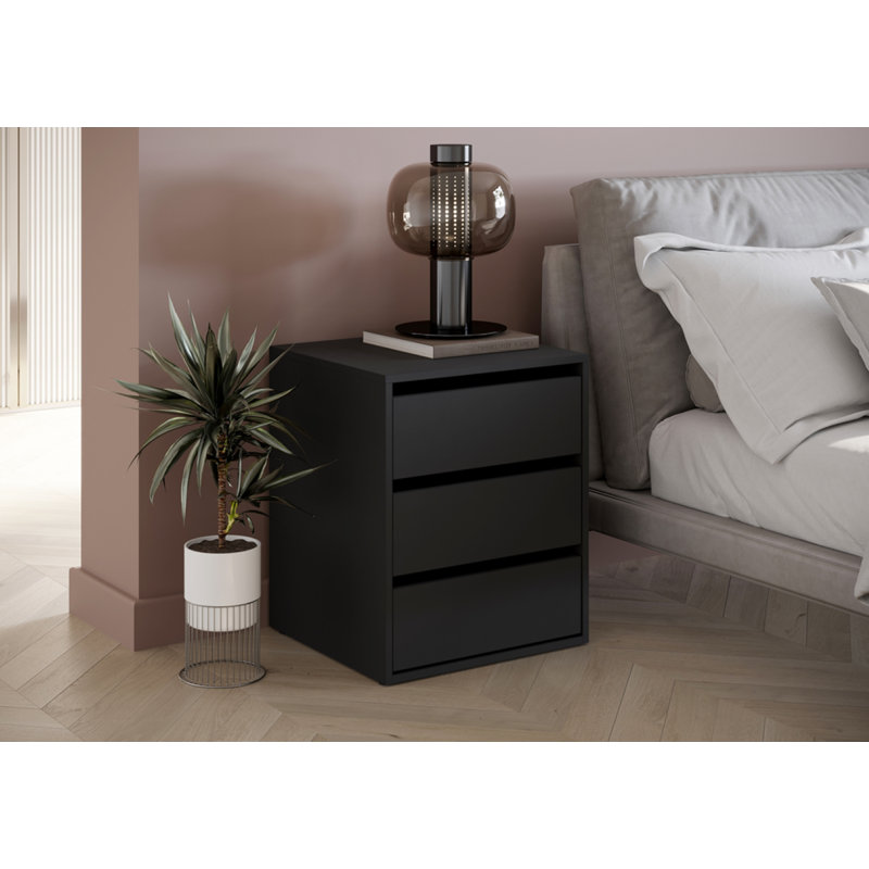  3 Drawer Bedside Table, Black