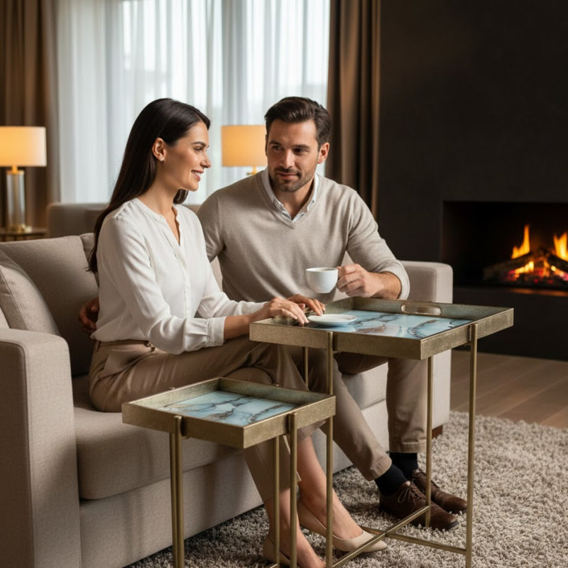 Stylish Aifric Tray Top Side Table Set, Elegant Rounded Edge Coffee Tables Perfect for Living Room, Bedroom, or Lounge
