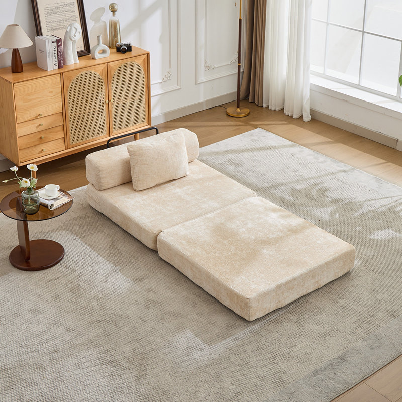 Canapé-lit de plancher convertible à compression avec structure de forme fixe, canapé modulaire à assise simple sans os, sans assemblage, idéal pour plusieurs espaces