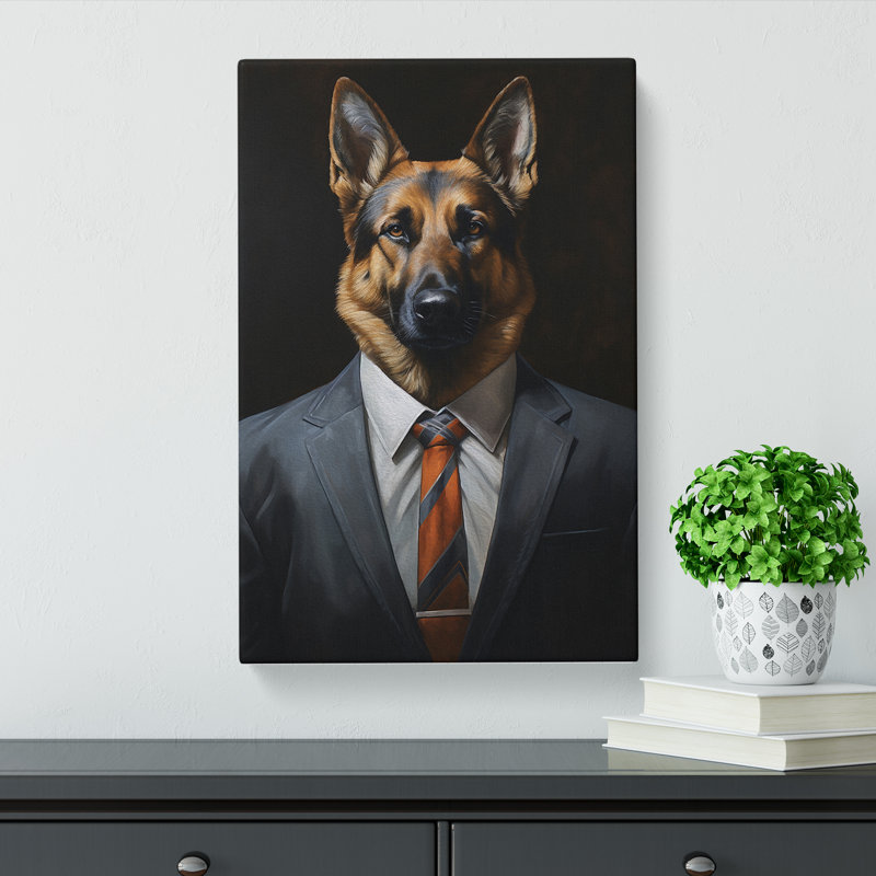 German Shepherd In A Suit Painting - Single Picture Frame Print, 76cm H x 50cm W x 3cm D