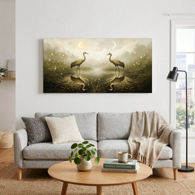 Ensemble de 1 tableau sur toile représentant des grues mystiques