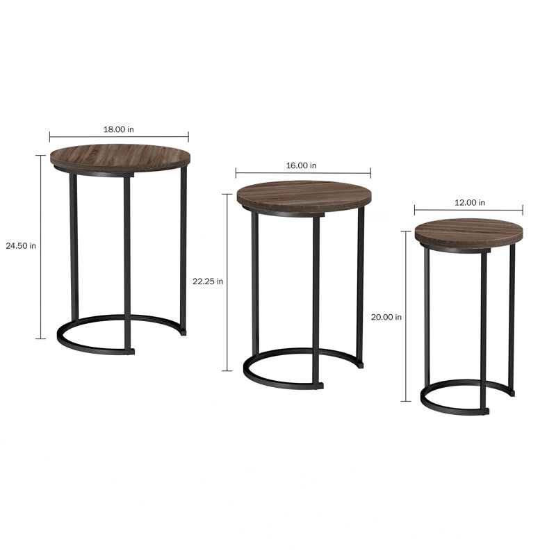 Laib Round Nesting Side Tables, Set of 3, Light Oakwood