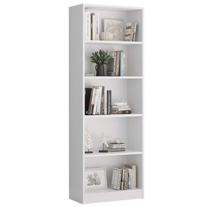 Bibliothèque autoportante à 5 tablettes réglables en bois pour la maison et le bureau, solution de rangement multifonctionnelle en blanc