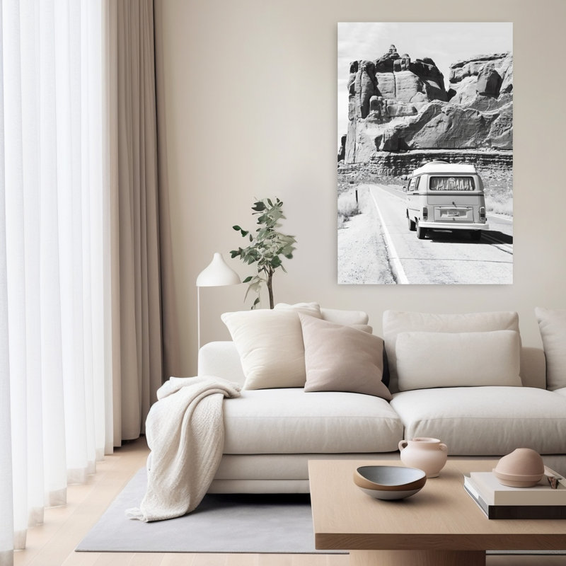 Road Trip BW, art mural contemporain, H 60 po x l 40 po, Black/Gray