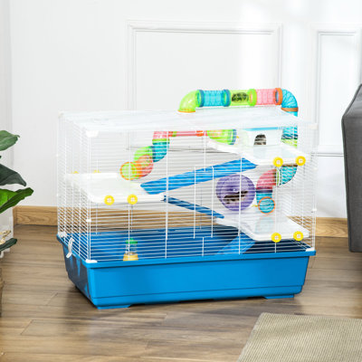 Cage à hamster 31 "avec tubes et tunnels - poignées portatives en métal pour petits animaux à 4 niveaux, destinée aux petits hamsters, fontaine à eau, plat de nourriture, roue d'exercice et bouteille d'enceinte,