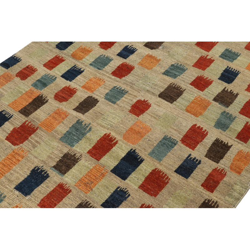 Burano Hand Knotted Wool Geometric Area Rug, Rectangle 5' x 7'