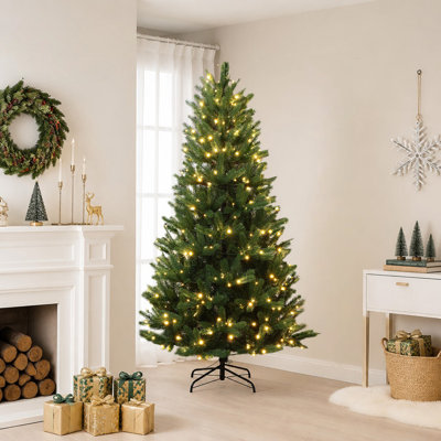 Sapin de Noël artificiel réaliste de 2 m (6,5 pi) préilluminé avec 350 lumières DEL blanc chaud