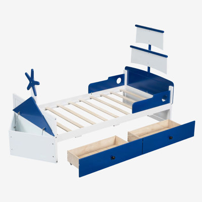 Twin Size Boat-Shaped Platform Bed with 2 Drawers ,Twin Bed -  Sunside Sails, F4FFD9476DCD4018B3F3B9D13629878E