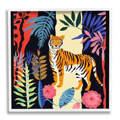 Tigre et plantes découpées, impression sur toile