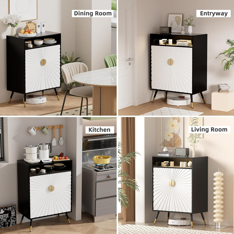Buffet Cabinet with Storage, Sideboard Cabinet with Charging Station & LED Light