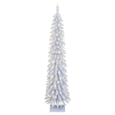 6' Pre-Lit Artificial White Alpine Pencil Tree