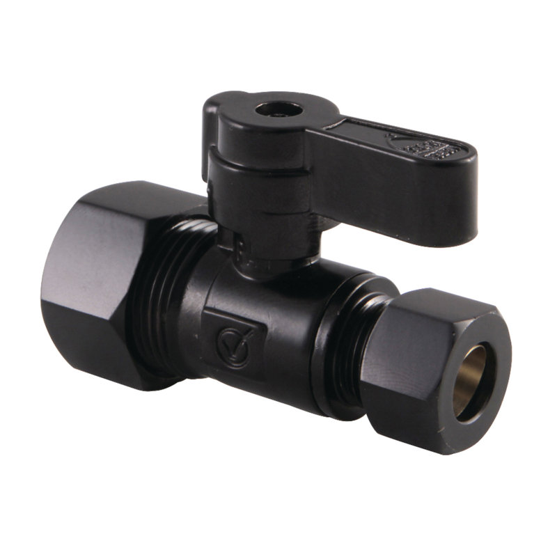 Kingston Brass Baseline 5/8-Inch OD Comp x 3/8-Inch OD Comp Quarter-Turn Straight Stop Valve, Matte Black