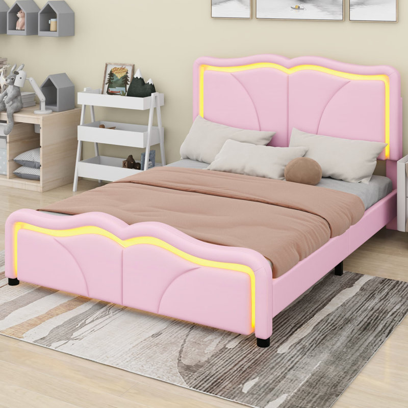 Lit plateforme tapissier avec forme incurvée, Lit simple