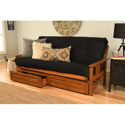 La base de futon pleine grandeur Stratford comprend des tiroirs de rangement et un matelas
