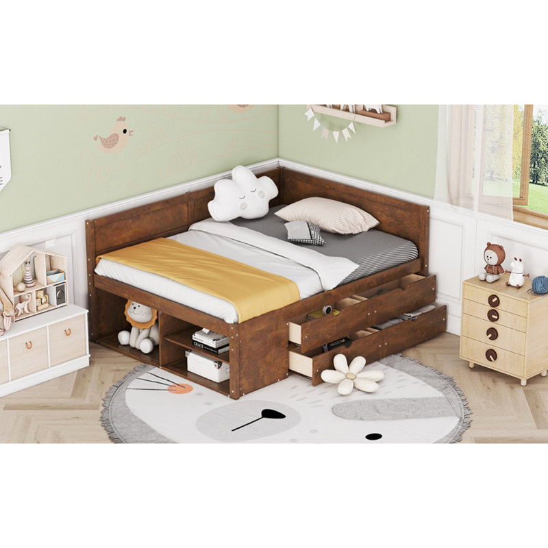 Full Size Daybed With Drawers And Shelves, Walnut(OLD SKU:LP102023AAD), Full, Walnut
