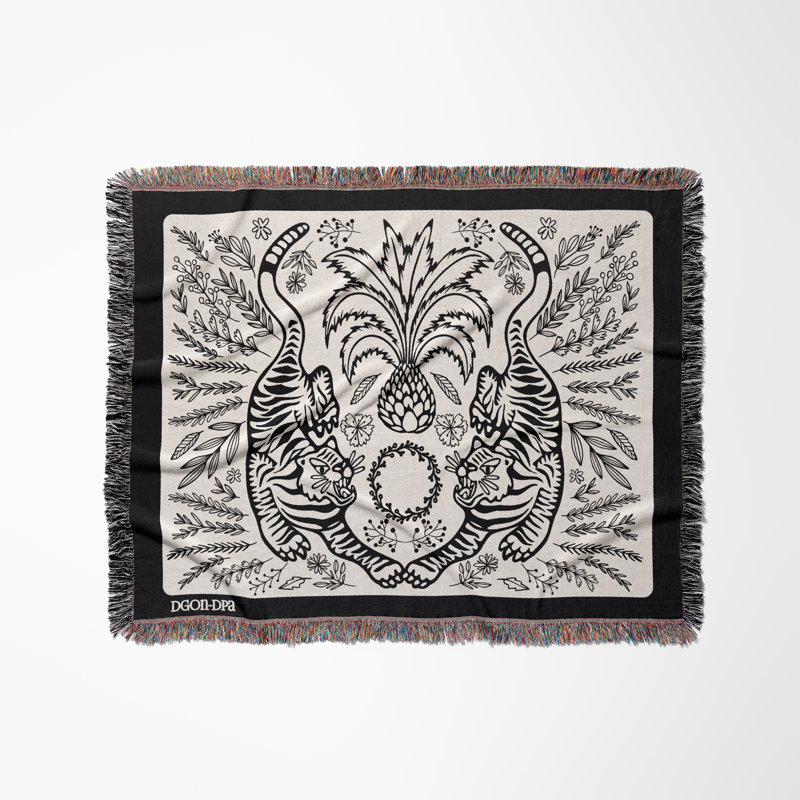 Jeté en mélange de coton Hero Tiger, L 60 po x l 50 po, Noir / blanc cassé