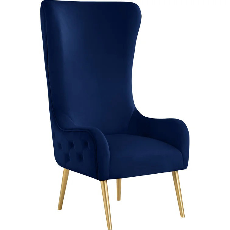 Fauteuil en velours à haut dossier Marjorie , Velours bleu marine