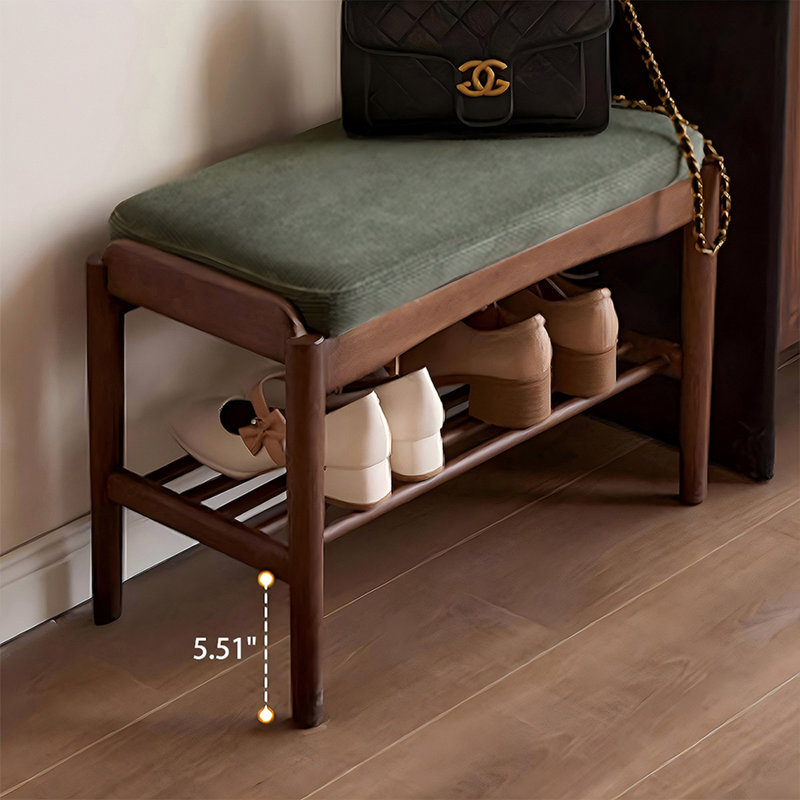 Banc rembourré en velours côtelé vert