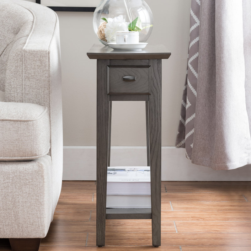 Table de chevet étroite en bois massif et manufacturé, Gris fumée
