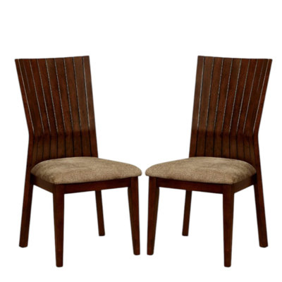 Zhavia Walnut Fabric Side Chair Set Of 2 With Slat Back