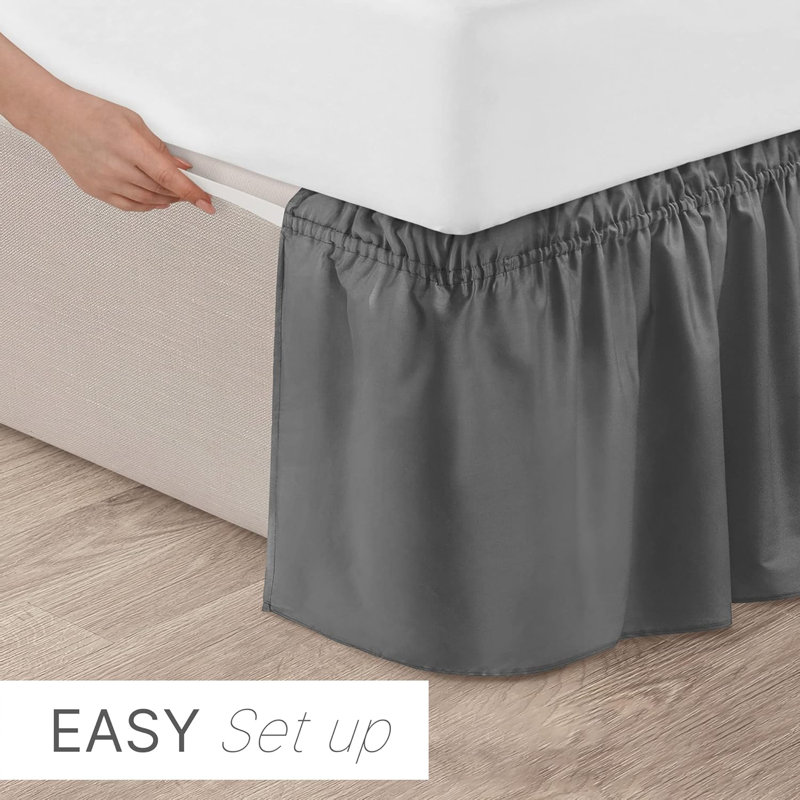 Twin Dark Gray Polyester Ruffled Elastic Wrap Around Bed Skirt