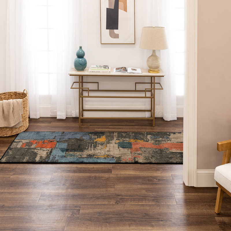 Abstract Blue and Multicolor Wool Area Rug
