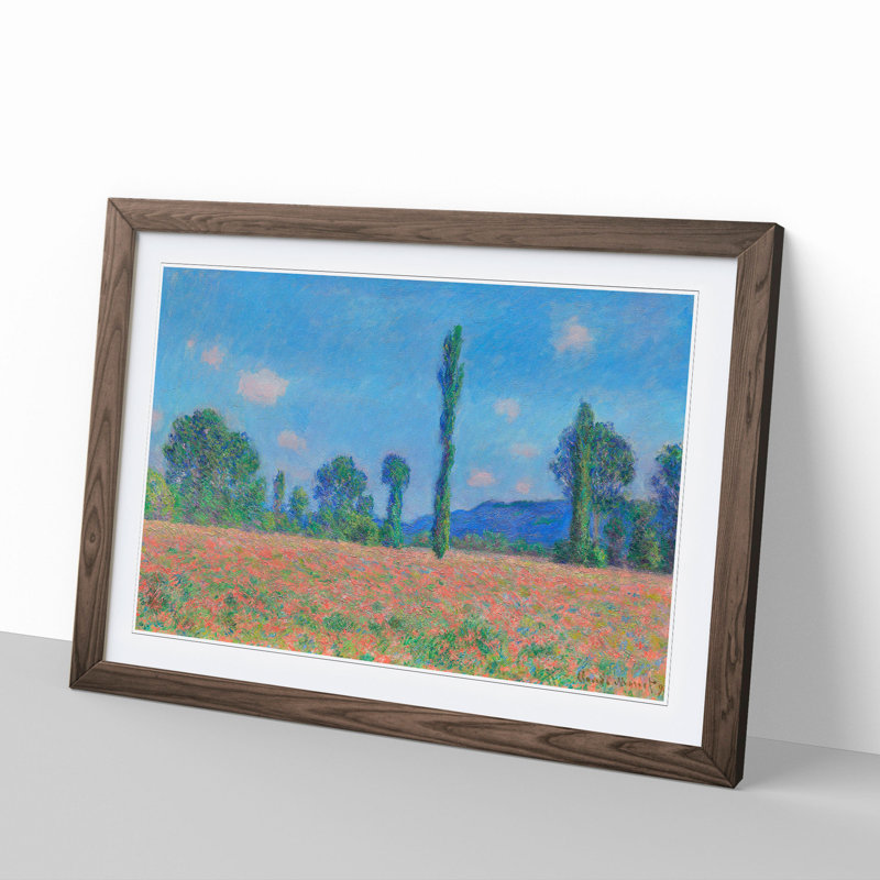 Poppy Field in Giverny Vol.2 by Claude Monet - Picture Frame Painting, 48cm H x 65cm W x 2cm D, Walnut Framed
