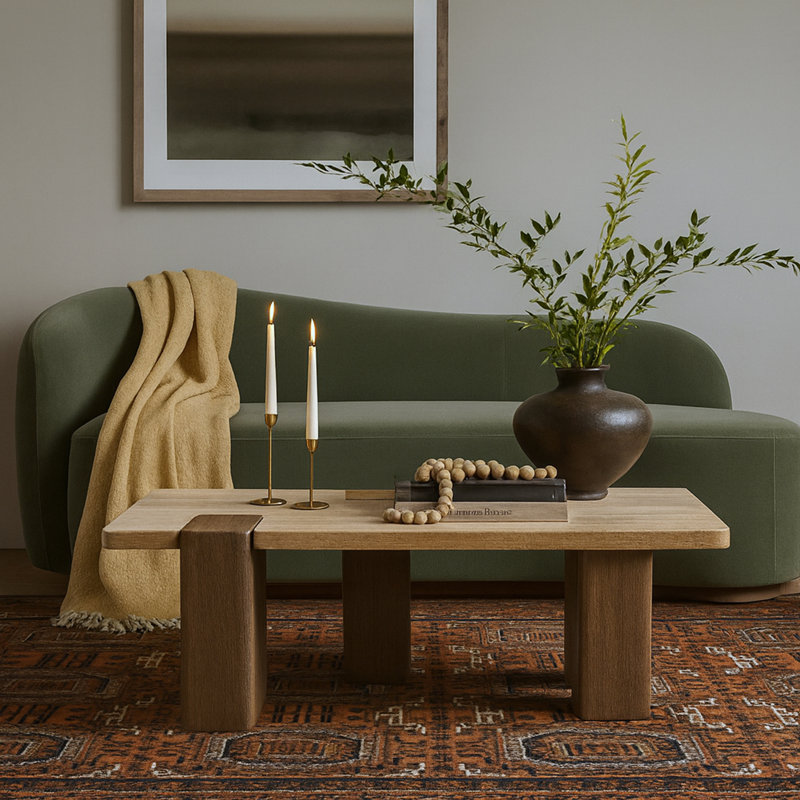Table basse Ravenna en véritable travertin et bois de chêne, Brun noyer